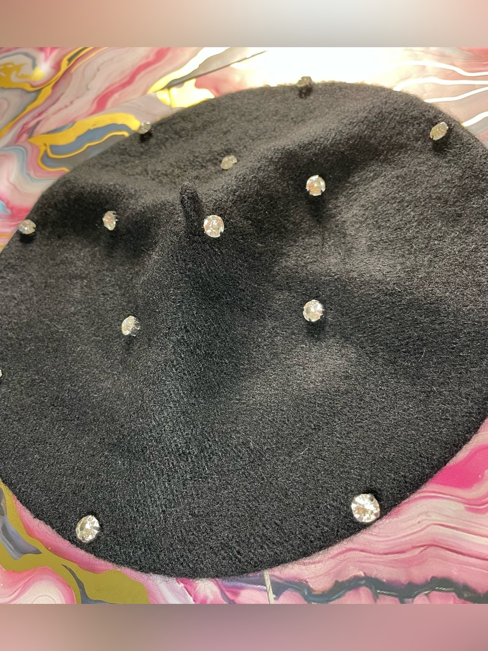Black Rhinestone Wool Beret - Women's Fashion Hat 🖤 NWOT